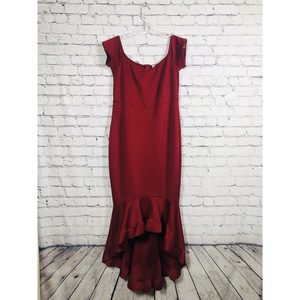 Quum Shop Women High-Low Mermaid Body Con Dress Off Shoulder Ruffle Hem  Size 2X